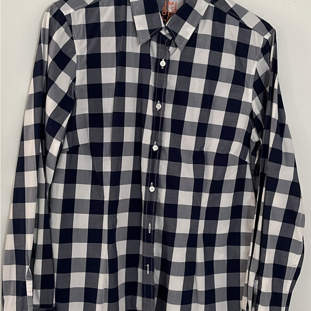 J. McLaughlin Womans M Checkered Navy and White Shirt